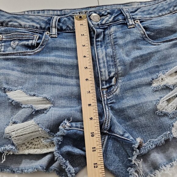 American Eagle Shorts Women 12 Blue Distressed Lace Cotton Stretch Beach Boho - Picture 5 of 16